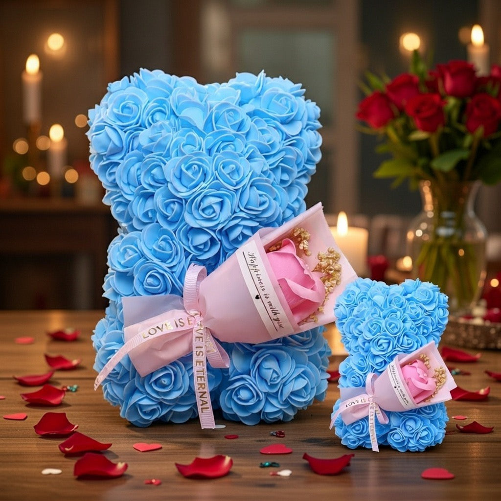 Ours en Rose avec Bouquet d'Amour