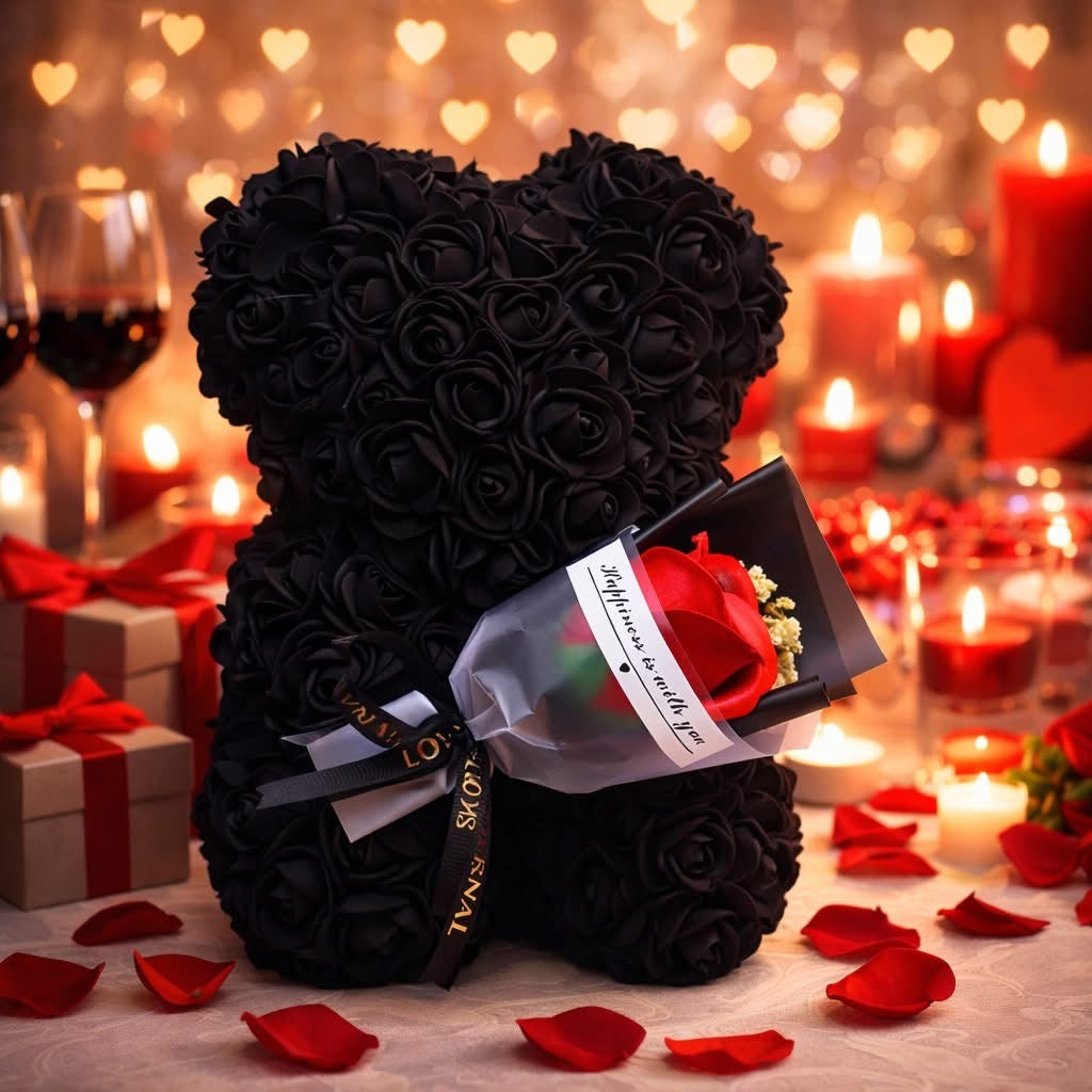 Ours en Rose avec Bouquet d'Amour
